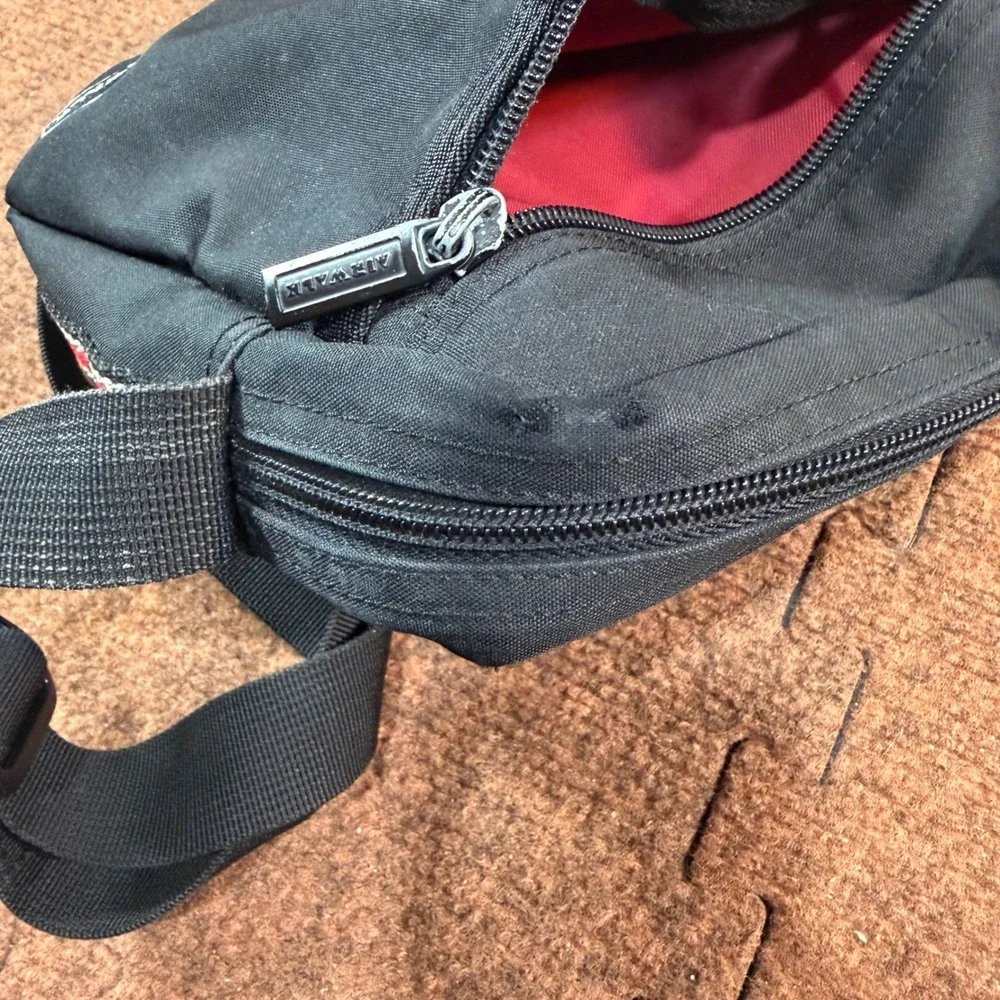 B+ Airwalk Black Canvas Crossbody Messenger Bag Red Lining Small Travel Pouch